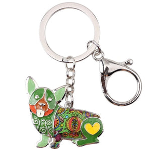 Beautiful Corgi Love Enamel Keychains-Accessories-Accessories, Corgi, Dogs, Keychain-Green-6