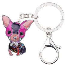 Load image into Gallery viewer, Beautiful Sitting Chihuahua Puppy Love Enamel Keychains-Accessories-Accessories, Chihuahua, Dogs, Keychain-Pink-Purple-3