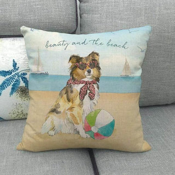 Beauty and the Beach Rough Collie Cushion CoverCushion CoverRough Collie - Beauty and the Beach