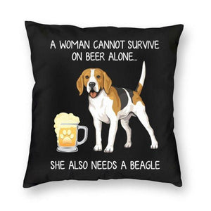 Beer and Beagle Mom Love Cushion Cover-Home Decor-Beagle, Cushion Cover, Dogs, Home Decor-Small-Beagle-1