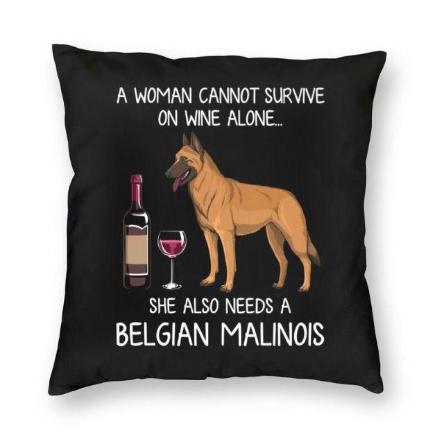 Wine and Belgian Malinois Mom Love Cushion Cover-Home Decor-Belgian Malinois, Cushion Cover, Dogs, Home Decor-Small-Belgian Malonis-1