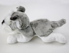 Load image into Gallery viewer, This image shows a side view of a cute sitting Belly Flop Schnauzer Stuffed Animal Plush Toy.