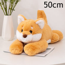 Load image into Gallery viewer, This image  shows the measurement of a small adorable Shiba Inu Stuffed Animal sitting on a table.