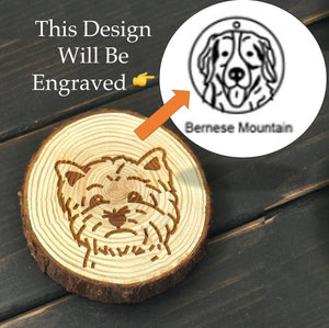 Image of a wood-engraved Bernese Mountain Dog coaster design