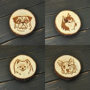Image of the collage of four dog coasters including Pug, Siberian Husky, Pomeranian, and German Shepherd