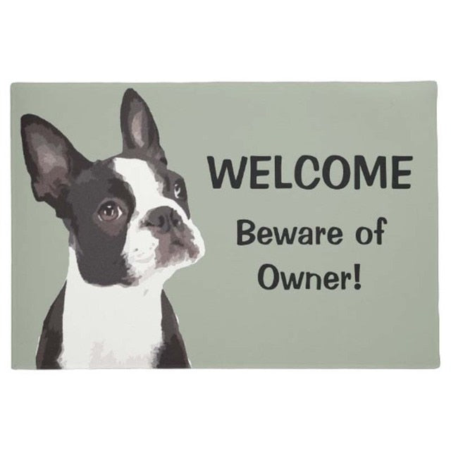Image of beware of owner welcome boston terrier doormat