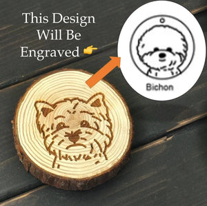 Image of a wood-engraved Bichon Frise coaster design