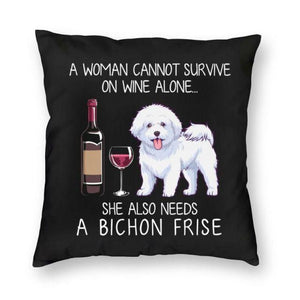 Wine and Bichon Frise Mom Love Cushion Cover-Home Decor-Bichon Frise, Cushion Cover, Dogs, Home Decor-2