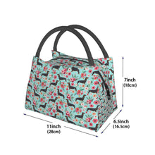 Load image into Gallery viewer, Image of weiner dog lunch bag in black and tan weiner dogs design