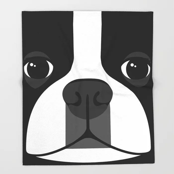 Image of a boston terrier blanket in black and white Boston Terrier design