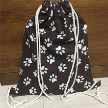 Load image into Gallery viewer, Black and White Paw Print Drawstring BagAccessories