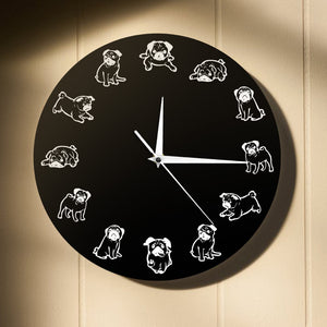 Black and White Pug Love Wall Clock-Home Decor-Dogs, Home Decor, Pug, Wall Clock-3