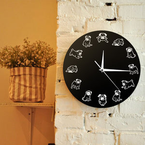 Black and White Pug Love Wall Clock-Home Decor-Dogs, Home Decor, Pug, Wall Clock-4