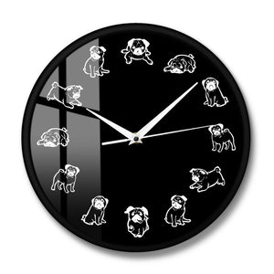 Black and White Pug Love Wall Clock-Home Decor-Dogs, Home Decor, Pug, Wall Clock-Metal and Glass Frame-7