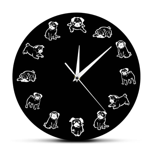 Black and White Pug Love Wall Clock-Home Decor-Dogs, Home Decor, Pug, Wall Clock-No Frame-1