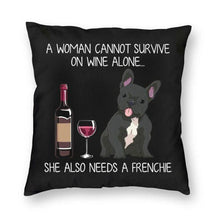 Load image into Gallery viewer, Wine and Black French Bulldog Mom Love Cushion Cover-Home Decor-Cushion Cover, Dogs, French Bulldog, Home Decor-2