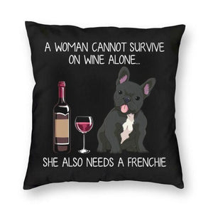 Wine and Black French Bulldog Mom Love Cushion Cover-Home Decor-Cushion Cover, Dogs, French Bulldog, Home Decor-2