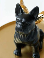 Load image into Gallery viewer, Image of a black french bulldog statue with gold-plated angel wings