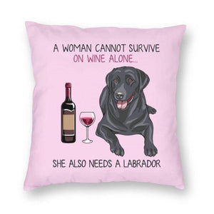 Wine and Black Labrador Mom Love Cushion Cover-Home Decor-Black Labrador, Cushion Cover, Dogs, Home Decor, Labrador-2