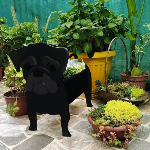 3D Black Pug Love Small Flower Planter-Home Decor-Dogs, Flower Pot, Home Decor, Pug-Pug - Black-1
