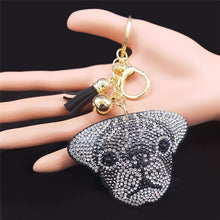 Load image into Gallery viewer, Image of a stone-studded black pug keychain