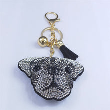 Load image into Gallery viewer, Image of a stone-studded black pug keyring