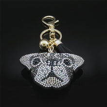 Load image into Gallery viewer, Image of a blingy black pug keychain