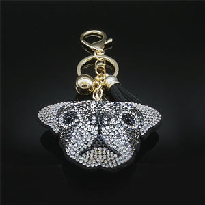 Image of a blingy black pug keychain