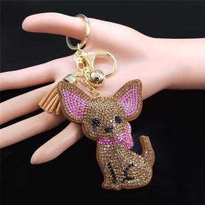 Blingy Chihuahua Stone-Studded Keychains-Accessories-Accessories, Chihuahua, Dogs, Keychain-Coffee Brown-4