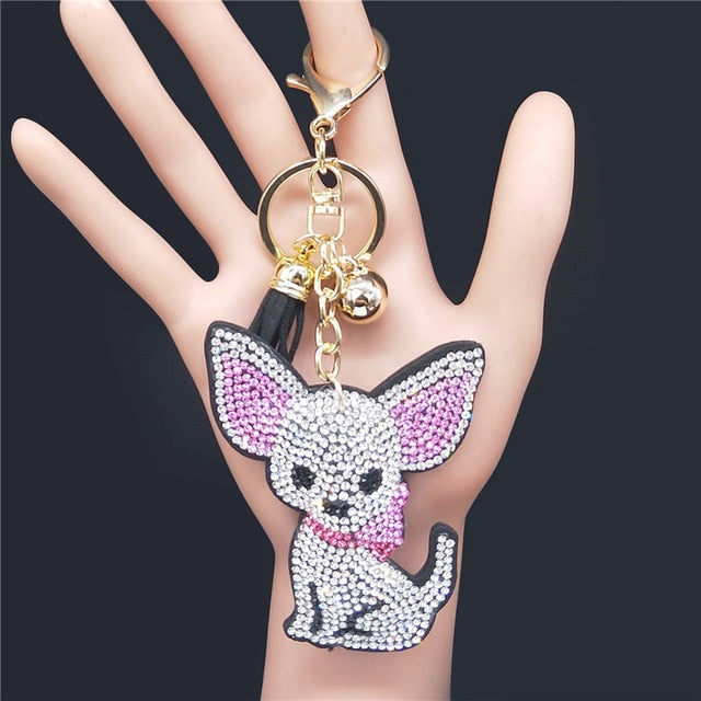 Blingy Chihuahua Stone-Studded Keychains-Accessories-Accessories, Chihuahua, Dogs, Keychain-White-1