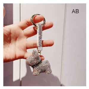 Blingy French Bulldogs Stone-Studded Keychains-Accessories-Accessories, Dogs, French Bulldog, Keychain-White AB-2