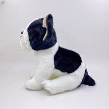 Load image into Gallery viewer, This image shows a sitting blue pied French Bulldog Stuffed Animal plush toy shown from the sideways .