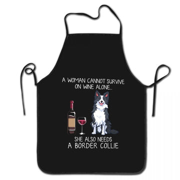 Image of black Border Collie apron in white background.