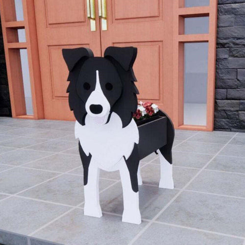 Image of a super cute Border Collie flower pot in the most adorable 3D Border Collie design