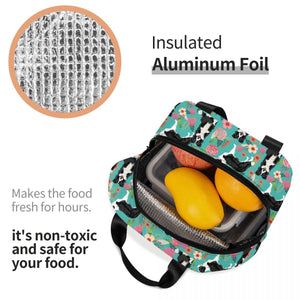 Open image of an insulated Border Collie lunch bag with exterior pocket in bloom design
