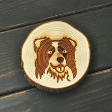Load image into Gallery viewer, Image of an engraved Border Collie coaster made of wood