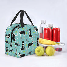 Load image into Gallery viewer, Image of an insulated Border Collie lunch bag in playful border collie design