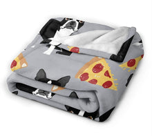 Load image into Gallery viewer, Image of a boston terrier fleece throw in the super cute Boston Terriers and Pizzas design