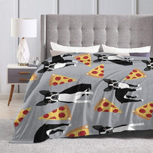 Load image into Gallery viewer, Image of a boston terrier fleece blanket in the super cute Boston Terriers and Pizzas design