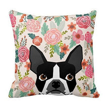 Load image into Gallery viewer, Image of a boston terrier pillow case in the bloom print