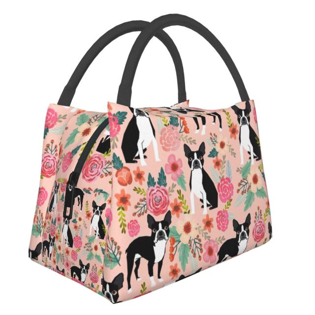 Boston Terrier in Bloom Insulated Lunch Bag-Accessories-Accessories, Bags, Boston Terrier, Dogs, Lunch Bags-1