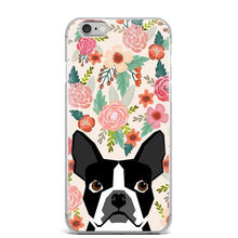 Load image into Gallery viewer, Image of a cutest boston terrier iphone case in boston terrier in bloom design
