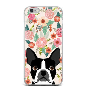 Image of a cutest boston terrier iphone case in boston terrier in bloom design