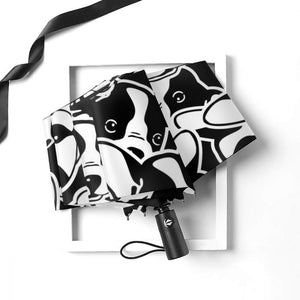 Image of an automatic boston terrier umbrella in the color black and white