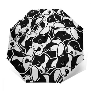 Image of a boston terrier umbrella in the color black and white