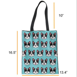 Image of a blue-green boston terrier bag size