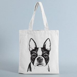 Image of a black and white boston terrier bag