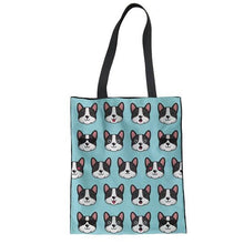 Load image into Gallery viewer, Image of a blue-green boston terrier handbag