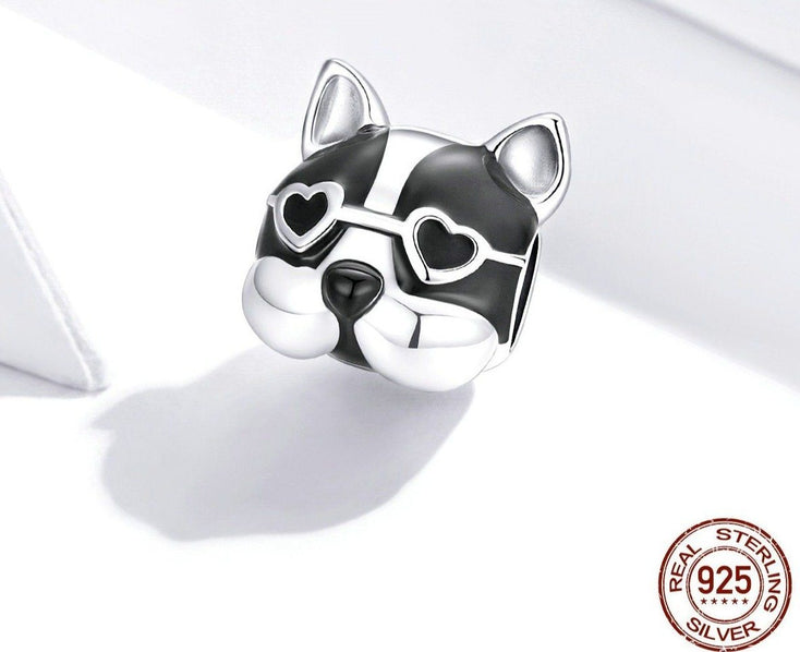 Boston Terrier Love Silver Charm BeadDog Themed Jewellery