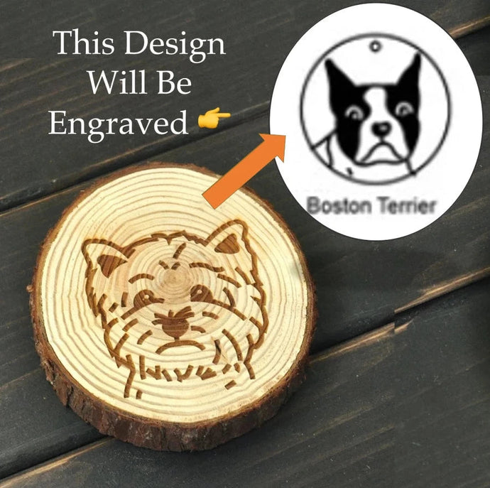 Image of a wood-engraved Boston Terrier coaster